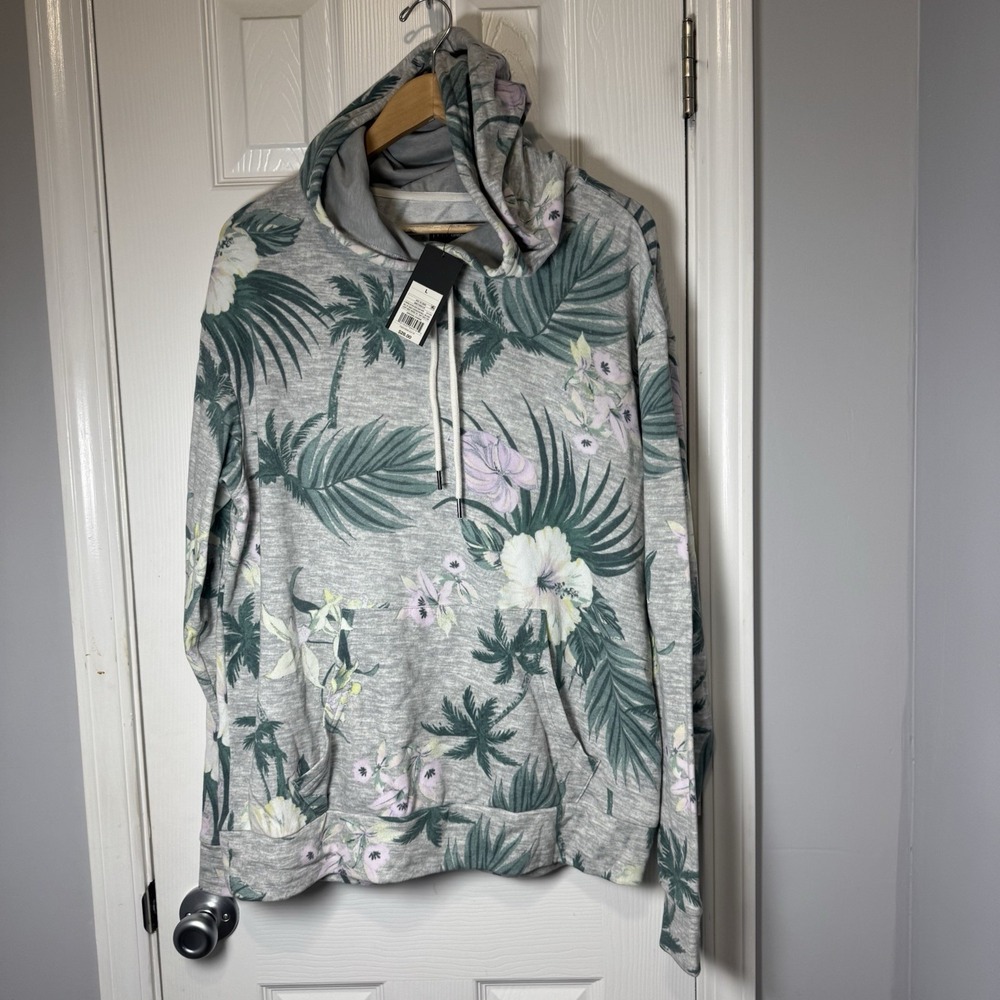 Original Use Womens Gray Floral‎ Long Sleeve Pouch Pocket Hoodie Size L NWT
